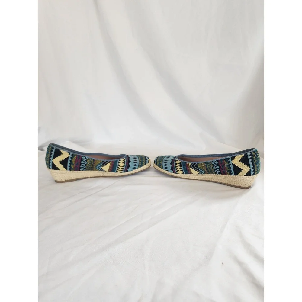 David Tate Women 8M Tribal Print Wedge Espadrilles Geometric Fabric Shoes Boho